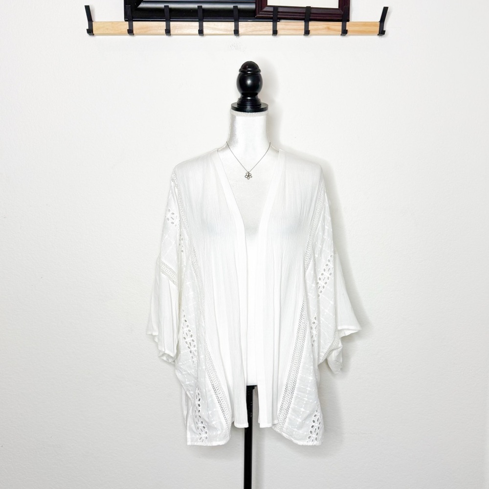 Chico’s White Sheer Cover Up Kimono L/XL | Beach Swim Coverup Lightweight Boho T